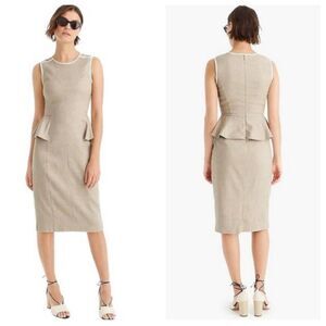 NWT‎ J. Crew Peplum Stretch Linen Blend Sheath Dress Sz 14 Flax Oatmeal Office